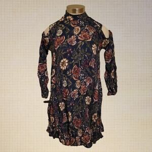 Boho 2000s Angie Floral Cold Shoulder Mini Shirt Dress Small Peekaboo Back